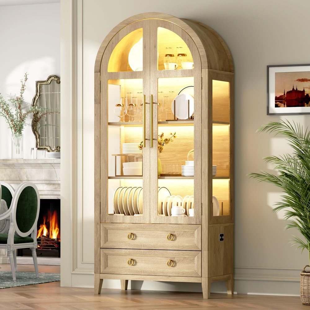 71 Arched Curio Cabinet with G - Lighting ulasan dan harga